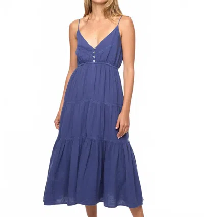 Flags & Anthem Daphne Lace Trim Button Dress In Blue Indigo
