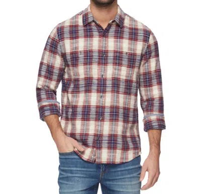 Flags & Anthem Donley Slub Long Sleeve Polo Shirt In Navy/red/cream In Multi