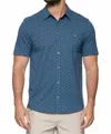 Flags & Anthem Fulton Short Sleeve Geo Print Knit Shirt In Navy Heather In Blue