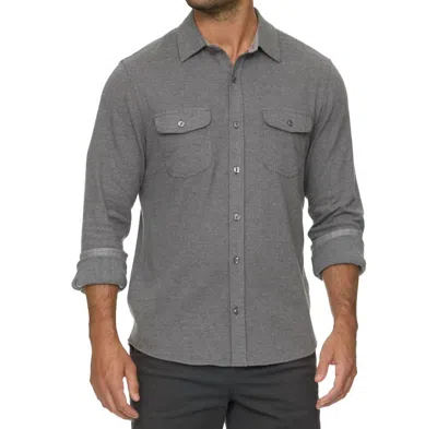 Flags & Anthem Harvey Stretch Twill Knit Flannel Shirt In Charcoal In Gray