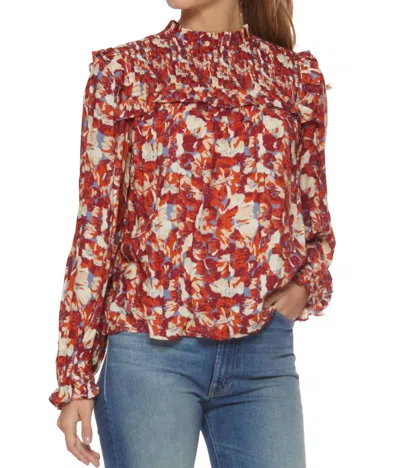 Flags & Anthem Kinsey Floral Print Smock Neck Top In Rust Combo In Red