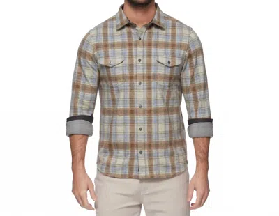 Flags & Anthem Luxton Hero Knit Flannel Shirt In Brown/tan/blue In Multi