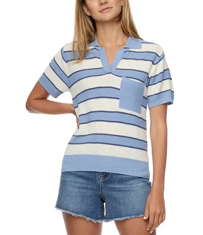 FLAGS & ANTHEM MABEN STRIPED SHORT SLEEVE SWEATER POLO SHIRT IN CREAM/BLUE