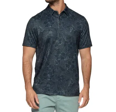 Flags & Anthem Manteca Floral Print Performance Polo In Black In Blue
