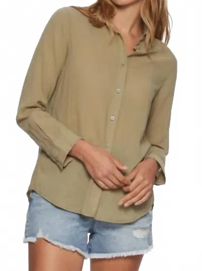 Flags & Anthem Marne Long Sleeve Split Back Woven Shirt In Sage In Green