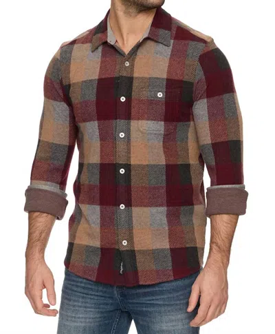 Flags & Anthem Mathis Long Sleeve Box Plaid Hero Knit Flannel Shirt In Maroon Grey Tan In Multi