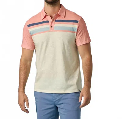 Flags & Anthem Millville Chest Striped Slub Polo In Natural/coral In Pink