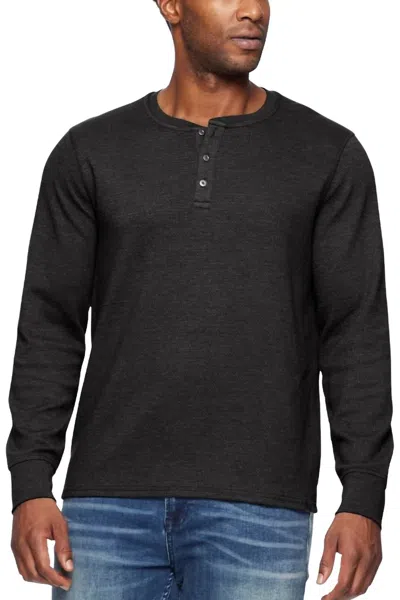 Flags & Anthem Owen Soft Waffle Henley Long Sleeve Top In Charcoal