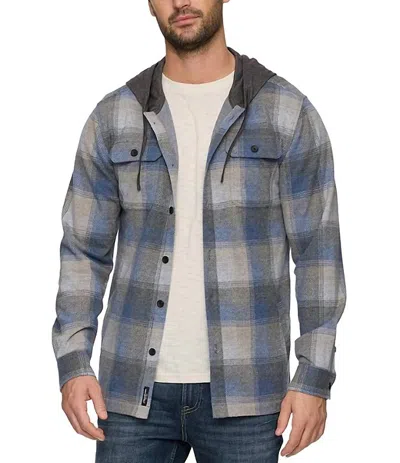 Flags & Anthem Poston Hero Hooded Knit Flannel Shirt Jacket In Charcoal/grey/blue In Gray