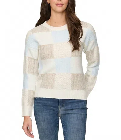 Flags & Anthem Rainelle Patchwork Crewneck Sweater In Tan/blue/cream