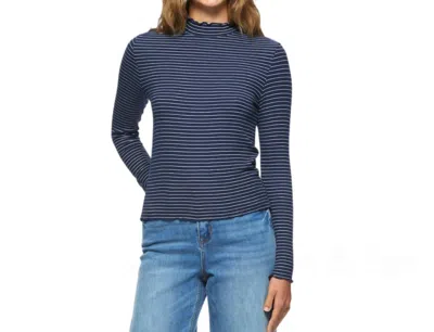 Flags & Anthem Striped Mock Neck Knit Top In Navy White