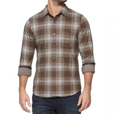 Flags & Anthem Trimble Long Sleeve Hero Knit Flannel Shirt In Brown/navy