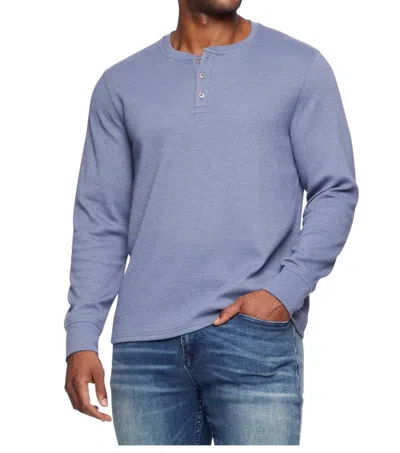 FLAGS & ANTHEM WAFFLE HENLEY LONG SLEEVE TEE IN BLUE HEATHER