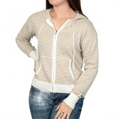 Flags & Anthem Waverly Stripe Zip Up Top In Ivory/brown In Multi