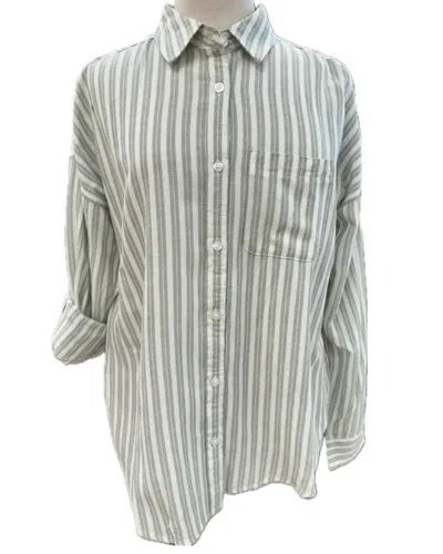 Flags & Anthem Women's Vienna Boyfriend Button Down Shirt In Sage Stripe In Multi