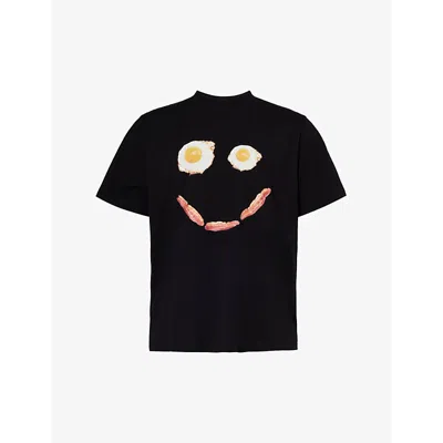 Flan Mens Black Monster Graphic-print Organic Cotton-jersey T-shirt
