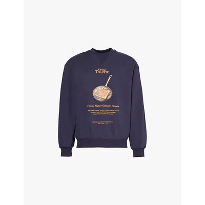 Flan Mens Navy Toastie Graphic-print Regular-fit Organic-cotton Jersey Sweatshirt