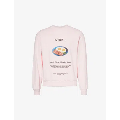 Flan Mens Pink Eggs And Bacon Graphic-print Organic-cotton Sweatshirt