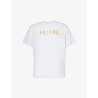 Flan Mens White Food Logo Graphic-print Organic Cotton-jersey T-shirt