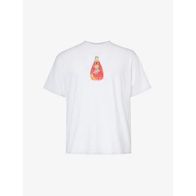 Flan Mens White Syrup Graphic-print Organic Cotton-jersey T-shirt