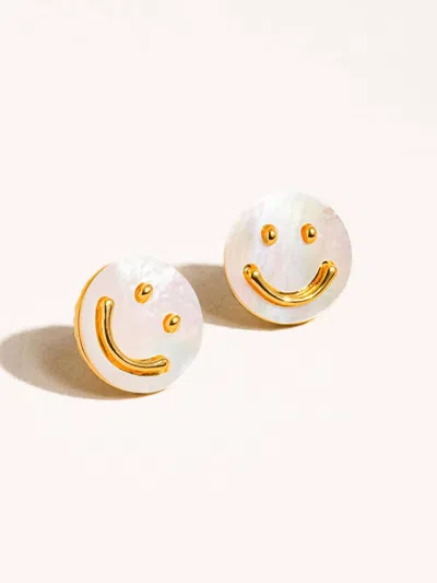 Flanerie By Maiq Women's Cecil Smiley Face Studs Earrings In Yellow Gold