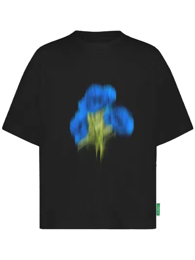 Flâneur Flaneur Blurred Flower Print Black T Shirt