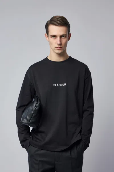 Flâneur Box Logo Long Sleeve In Black
