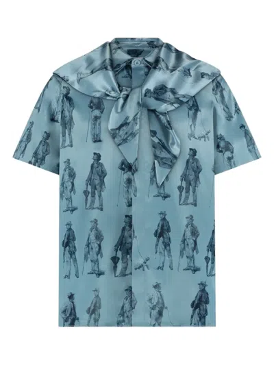 Flâneur Hooded Print Shirt In Blue