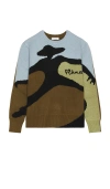 Flâneur Knitted Swirl Sweater In Olive,baby Blue