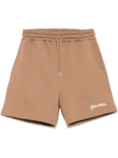 Flâneur Logo-embroidered Track Shorts In Brown