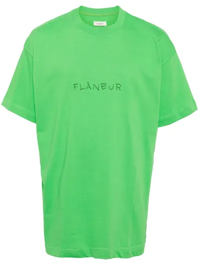 Flâneur Logo-handwritten Cotton T-shirt In Green