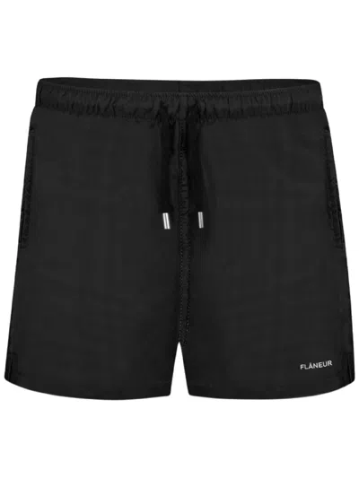 Flâneur Flaneur Logo Print Black Swim Shorts