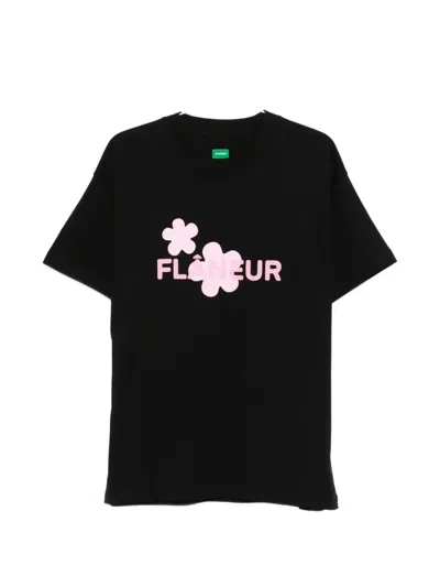 Flâneur Organic Flower T-shirt In Black