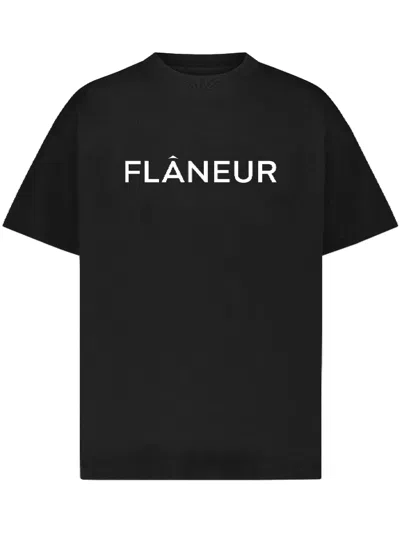 Flâneur Flaneur Printed Logo Black T Shirt