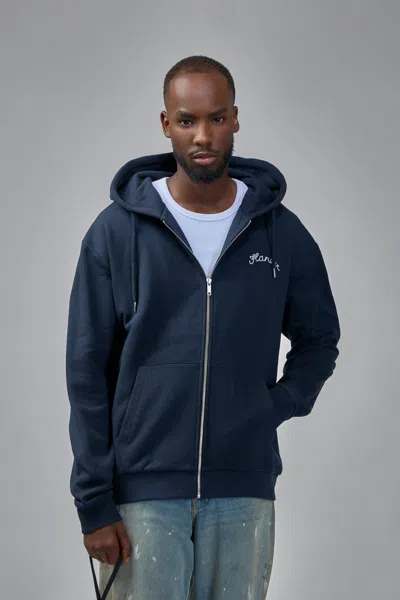 Flâneur Signature Zip-up Hoodie In Blue