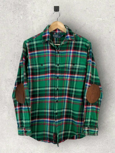 Pre-owned Flannel X Polo Ralph Lauren Vintage Y2k Polo Ralph Laurent Flannel Button Up Shirt Check In Green Check
