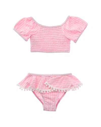 Flap Happy Kids' 2pc Pink Gingham Seersucker Top & Skirted Bikini Bottom Set