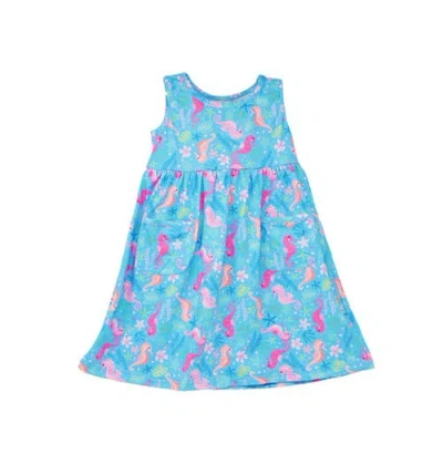 Flap Happy Kids'  Girl's Playtime Upf 50+ Dahlia Sleeveless Dress With Pockets In Seahorse Garden