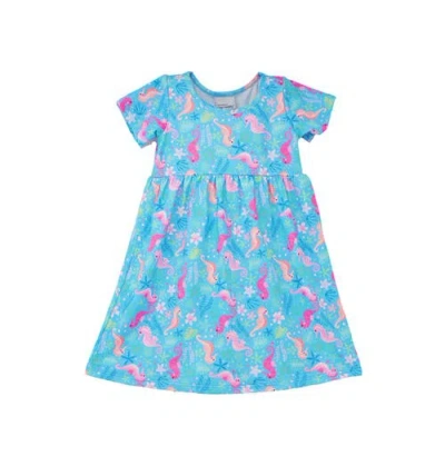 Flap Happy Babies'  Girl's Playtime Upf 50+ Laya Short Sleeve Tee Dress In Seahorse Garden