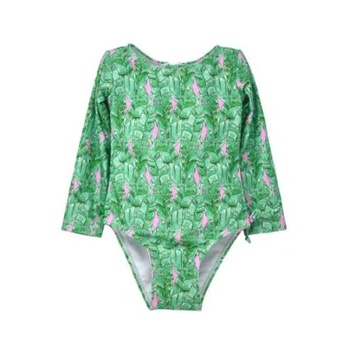 Flap Happy Kids'  Girl's Upf 50+ Charlie Long Sleeverash Guard Swimsuit In Green
