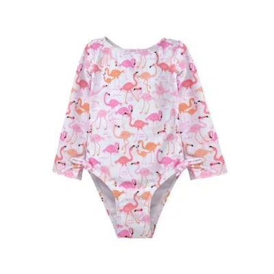 Flap Happy Kids'  Girl's Upf 50+ Charlie Long Sleeverash Guard Swimsuit In Pink