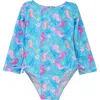 Flap Happy Kids'  Girl's  Upf 50+ Charlie Long Sleeverash Guard Swimsuit In Seahorse Garden