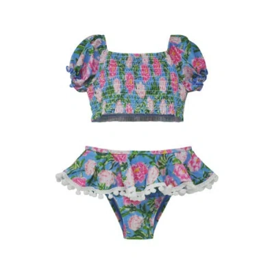 Flap Happy Kids'  Girl's Upf 50+ Gemma Two Piece Pom-pom Swimsuit In Multi