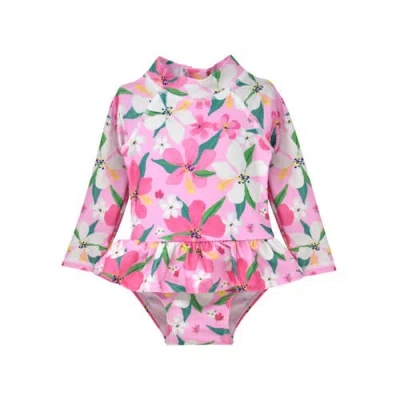 Flap Happy Babies'  Girls'  Sun Protective Upf 50+ Alissa Infant Ruffle Rash Guard Swimsuit In Pink