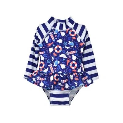 Flap Happy Babies'  Girls'  Sun Protective Upf 50+ Alissa Infant Ruffle Rash Guard Swimsuit In Blue