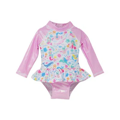 Flap Happy Babies'  Girls'  Sun Protective Upf 50+ Alissa Infant Ruffle Rash Guard Swimsuit In Mermaid Friends