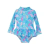 Flap Happy Babies'  Girls'  Sun Protective Upf 50+ Alissa Infant Ruffle Rash Guard Swimsuit In Seahorse Garden