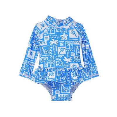 Flap Happy Babies'  Girls'  Sun Protective Upf 50+ Alissa Infant Ruffle Rash Guard Swimsuit In Seaside Palms