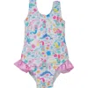 Flap Happy Babies'  Infant & Toddlers Sun Protective Upf 50+ Delaney Hip Ruffle Swimsuit In Blue