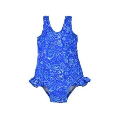 Flap Happy Babies'  Infant & Toddlers Sun Protective Upf 50+ Delaney Hip Ruffle Swimsuit In Blue